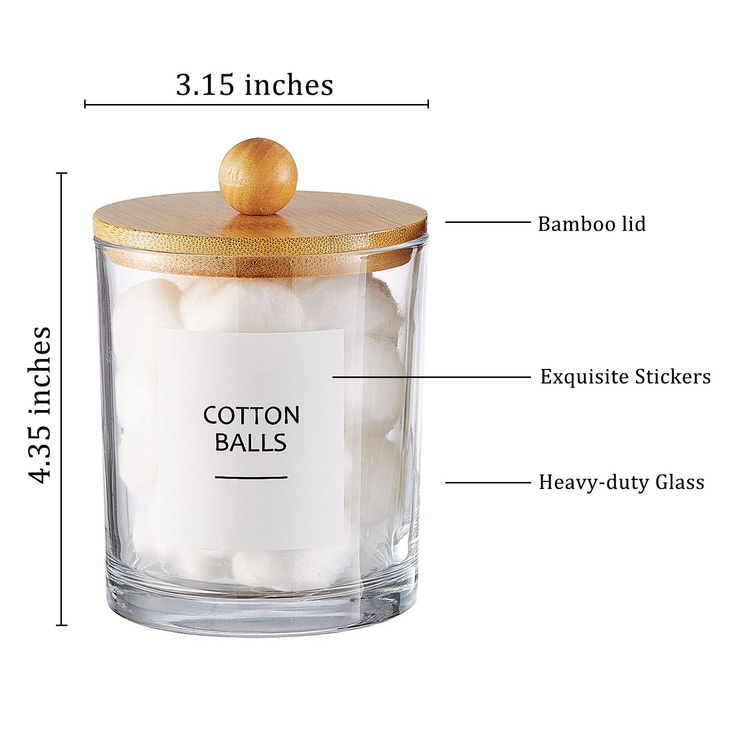Onsogi Glass Apothecary Jars With Bamboo Lids For Bathroom Organization, Q Tip Holder And Cotton Ball Holder Are Great For Farmh